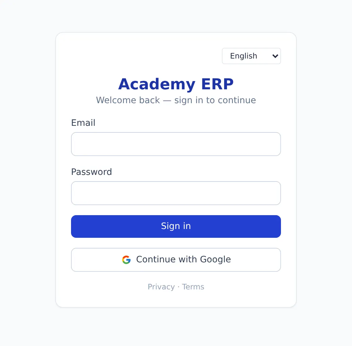 CySo Academy sign-in page