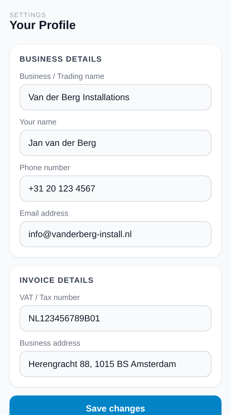 Settings — Business Profile