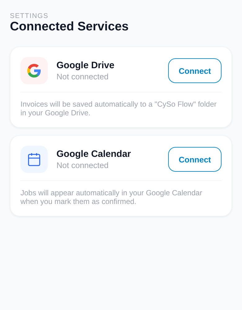 Settings — Google Connect