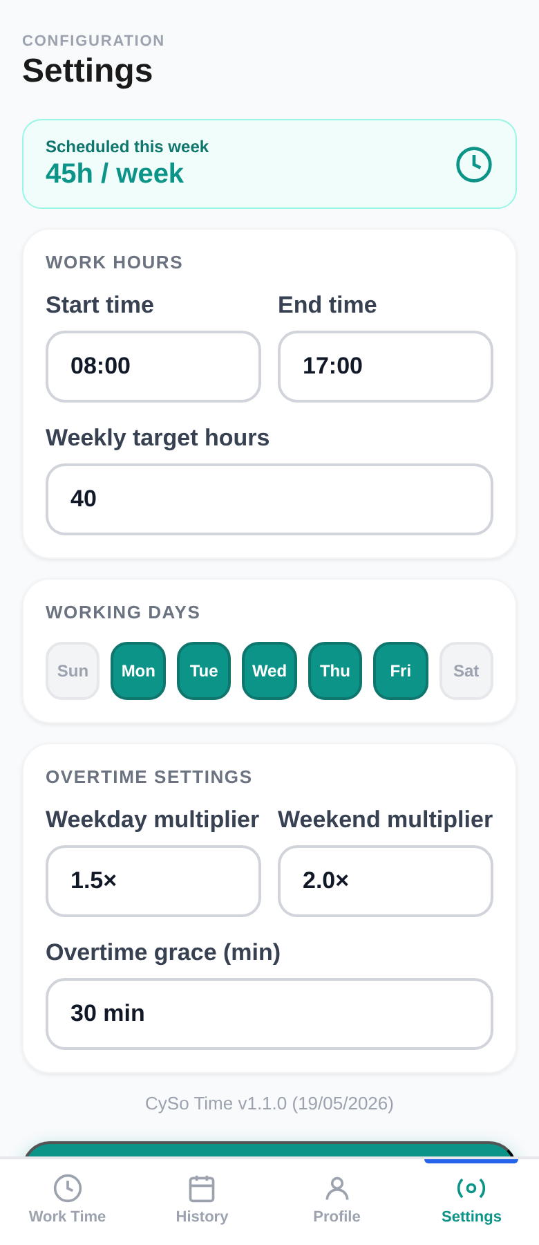 CySo Time — Settings